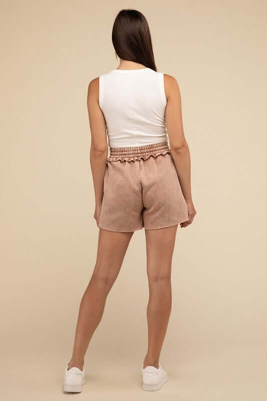 Acid Wash Fleece Drawstring Shorts with Pockets, ZENANA, $ 32.95