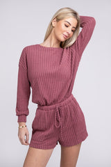 Ribbed Knit Long Sleeve Romper Shorts