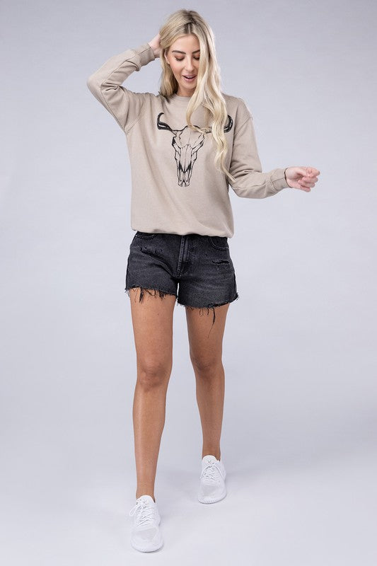 Cow Skull Print Western Sweatshirt