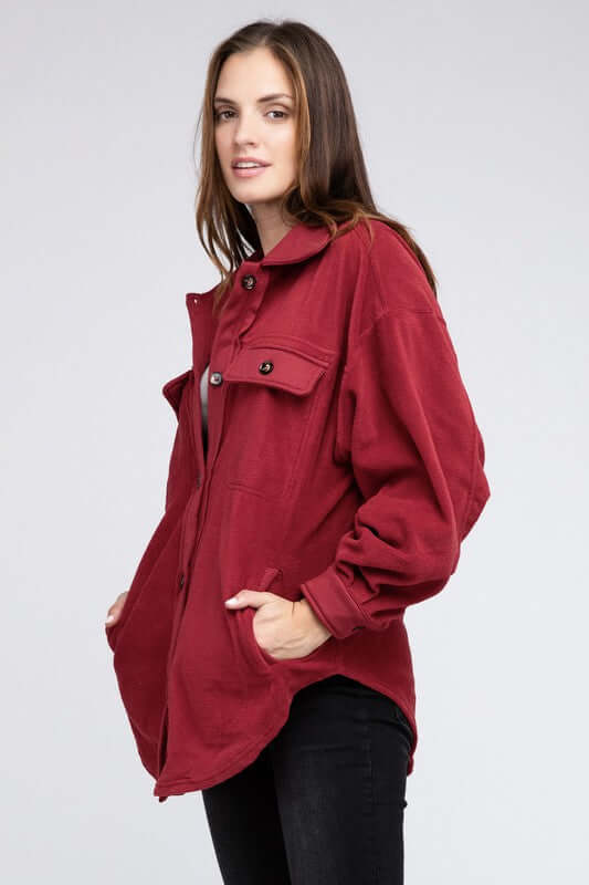 Fleece Buttoned Down Oversized Jacket Shacket