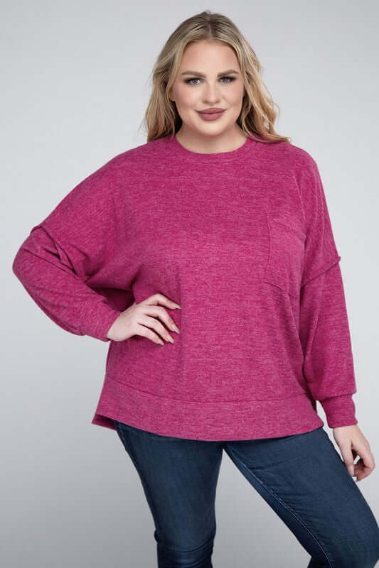 Plus Size Brushed Melange Drop Shoulder Sweater, ZENANA, $ 28.95