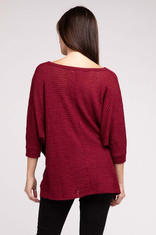 3/4 Sleeve V-Neck Hi-Low Hem Jacquard Sweater, ZENANA, $ 24.95