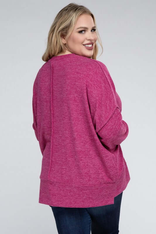 Plus Size Brushed Melange Drop Shoulder Sweater, ZENANA, $ 28.95