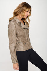 Women's Mocha Brown Studded Classic Moto Faux Leather Jacket, Coalition LA, $ 79.00