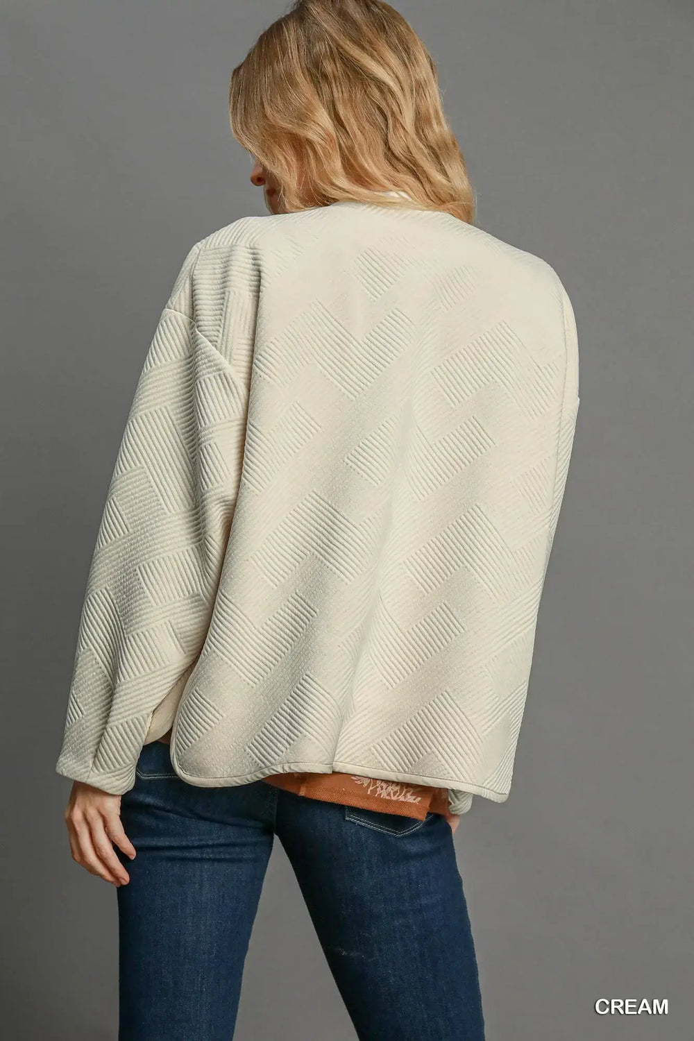 Cream White Textured Jacquard Jacket - Elegant Style, Jackets, $ 59.00, A Moment Of Now™