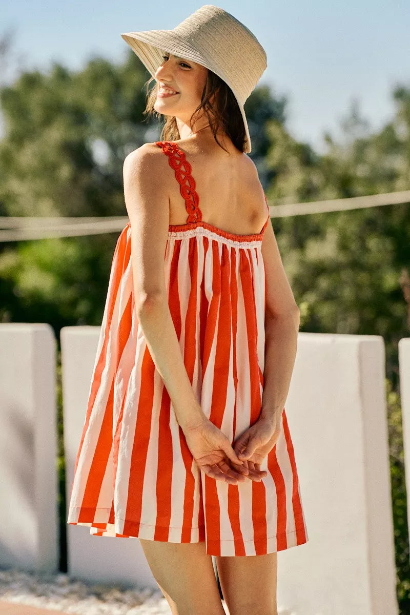 Stripe Cotton Scallop Side Pocket Lined Mini Dress | Boutique In USA, Dresses, $ 65.00, A Moment Of Now™