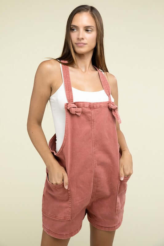 Washed Knot Strap Romper, ZENANA, $ 55.00