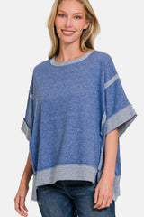 Navy Blue Contrast Trim Drop Shoulder T-Shirt Top, Zenana, $ 27.00