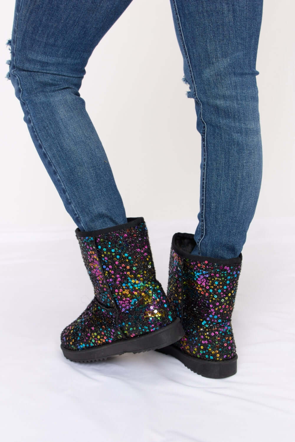 Women's Black Sequin Thermal Flat Winter Short Boots | USA Boutque, Forever Link, $ 29.00