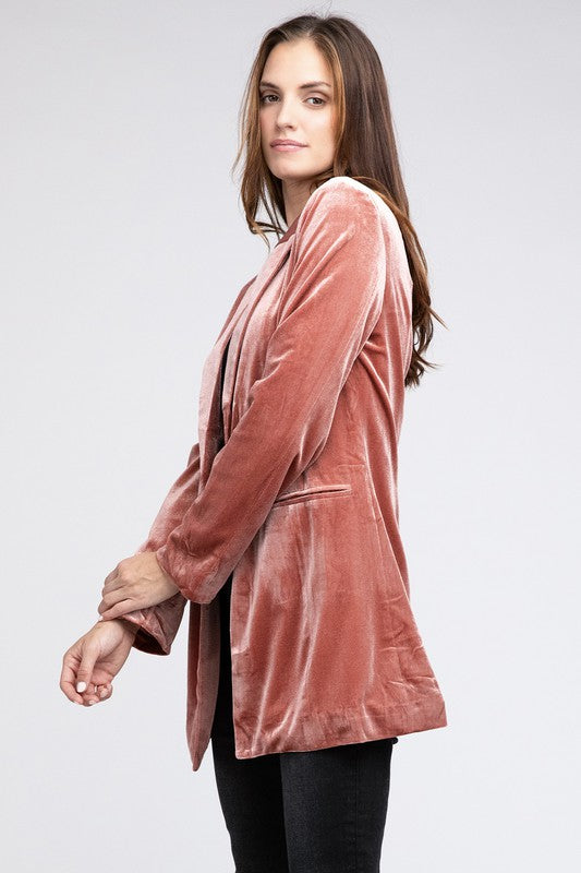 Shop Women's Shiny Velvet Peak Lapel Single Blazer | Shop Boutique Clothing, Blazers, USA Boutique