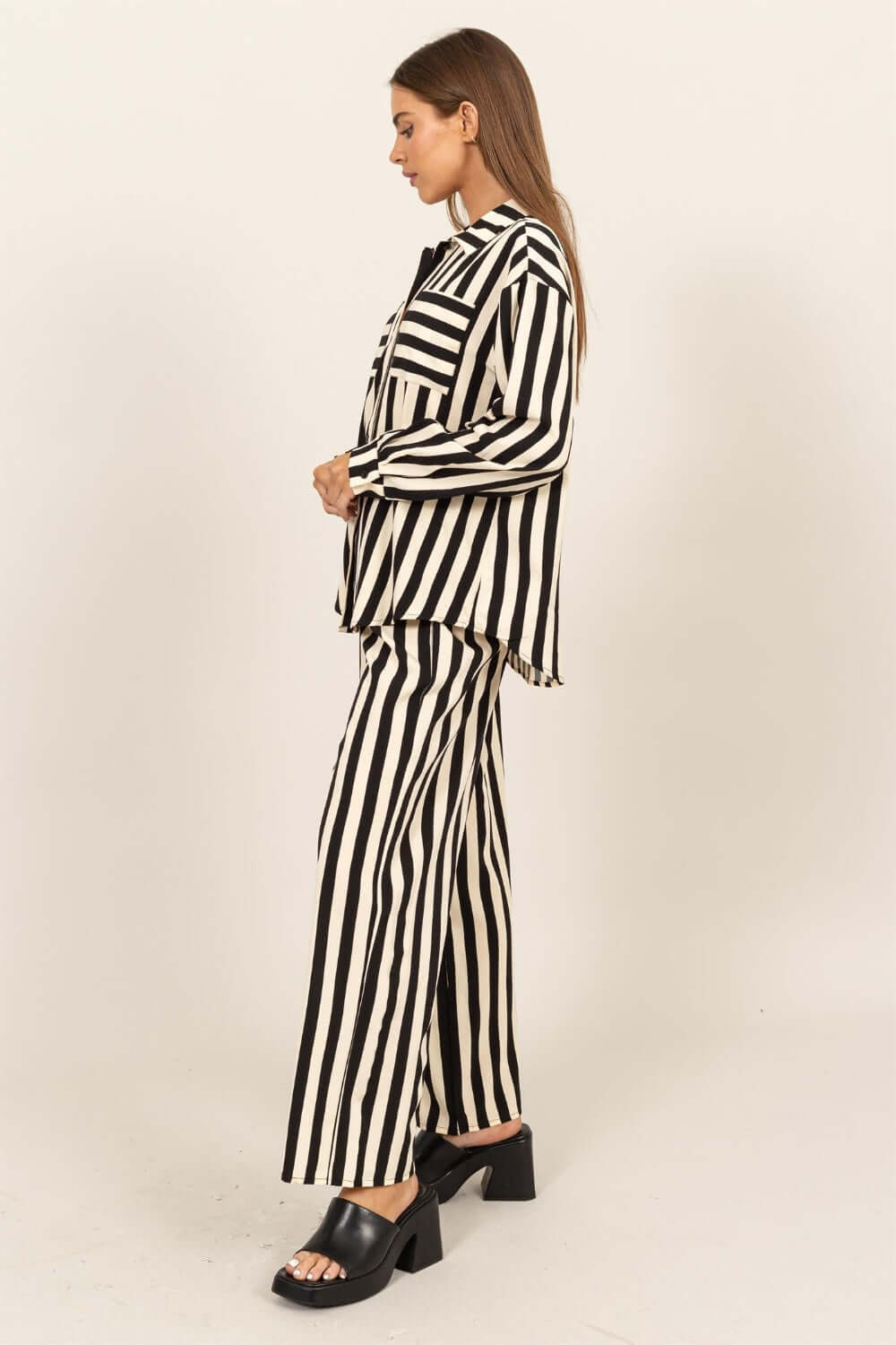 Black Striped Button Up Shirt and Pants Set, HYFVE, A Moment Of Now