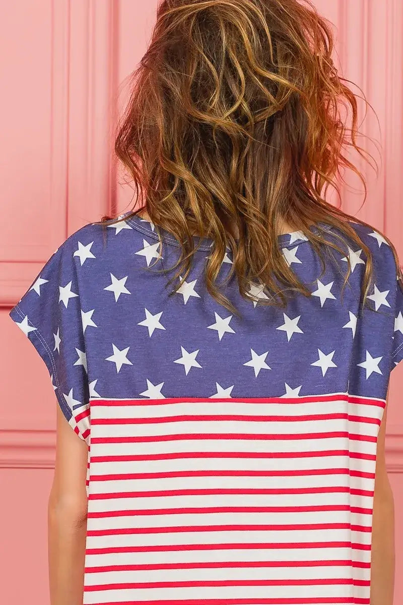 USA Flag Star Printed with Stripe Combo T-shirt - Unique Style, T-shirts, $ 32.00, A Moment Of Now™