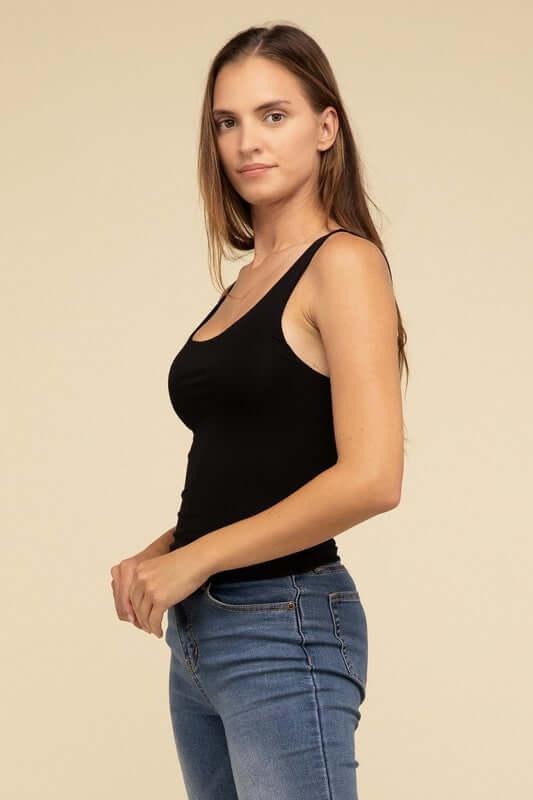 Double Layer Round Neck Tank Top, ZENANA, $ 17.95