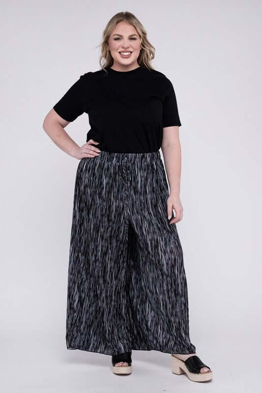 Shop Plus Size Women's Black Stripe Stretchy Wide Leg Pants | Boutique Shop, Pants, USA Boutique