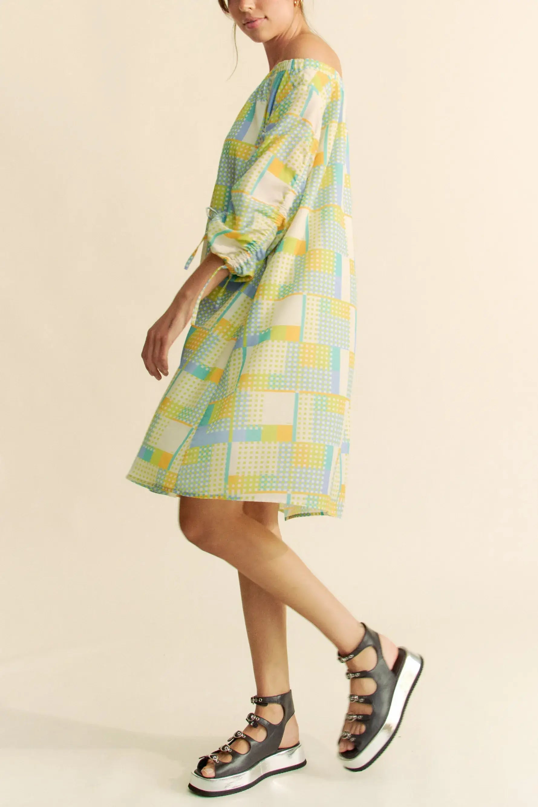 Blue Cream Off Shoulder Mini Dress - Summer Chic, Dresses, $ 55.00, A Moment Of Now™