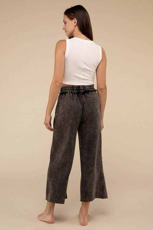 Washed French Terry Palazzo Pants with Pockets