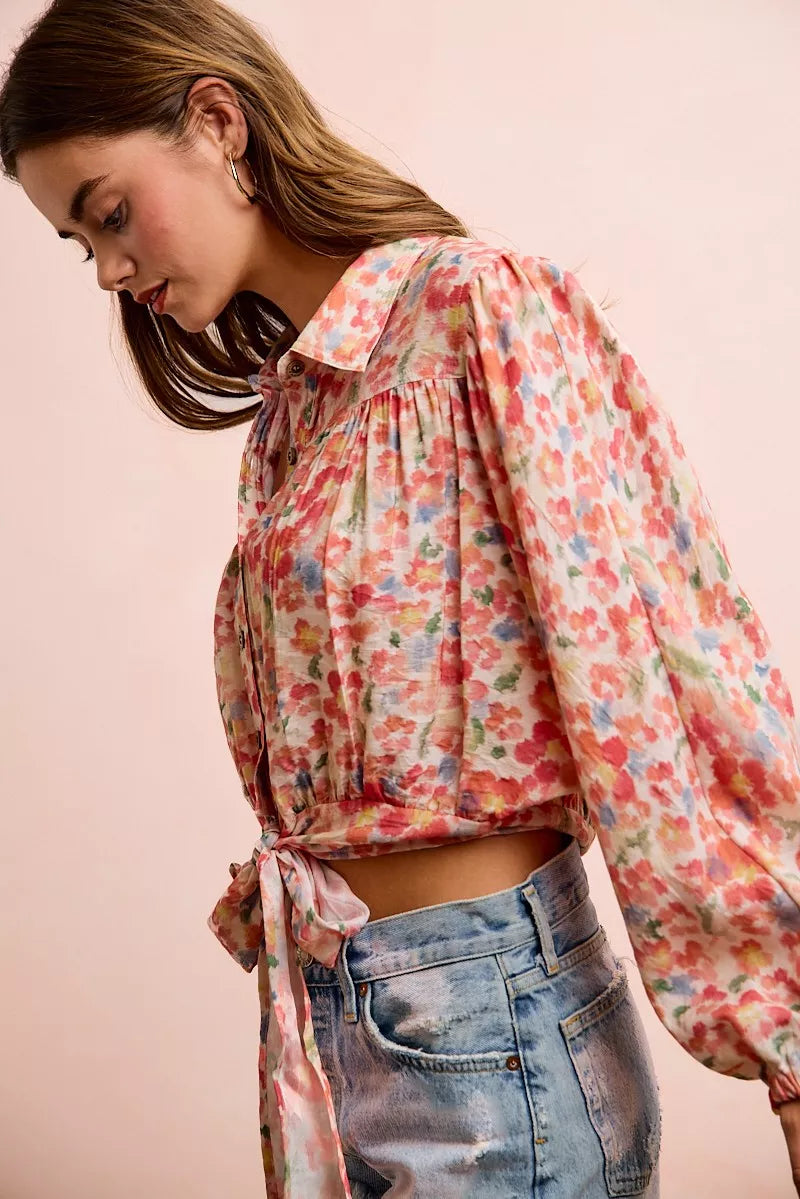 Floral Print Tie Hem Detail Crop Shirt | Boutique In USA, Shirts, $ 59.00, A Moment Of Now™