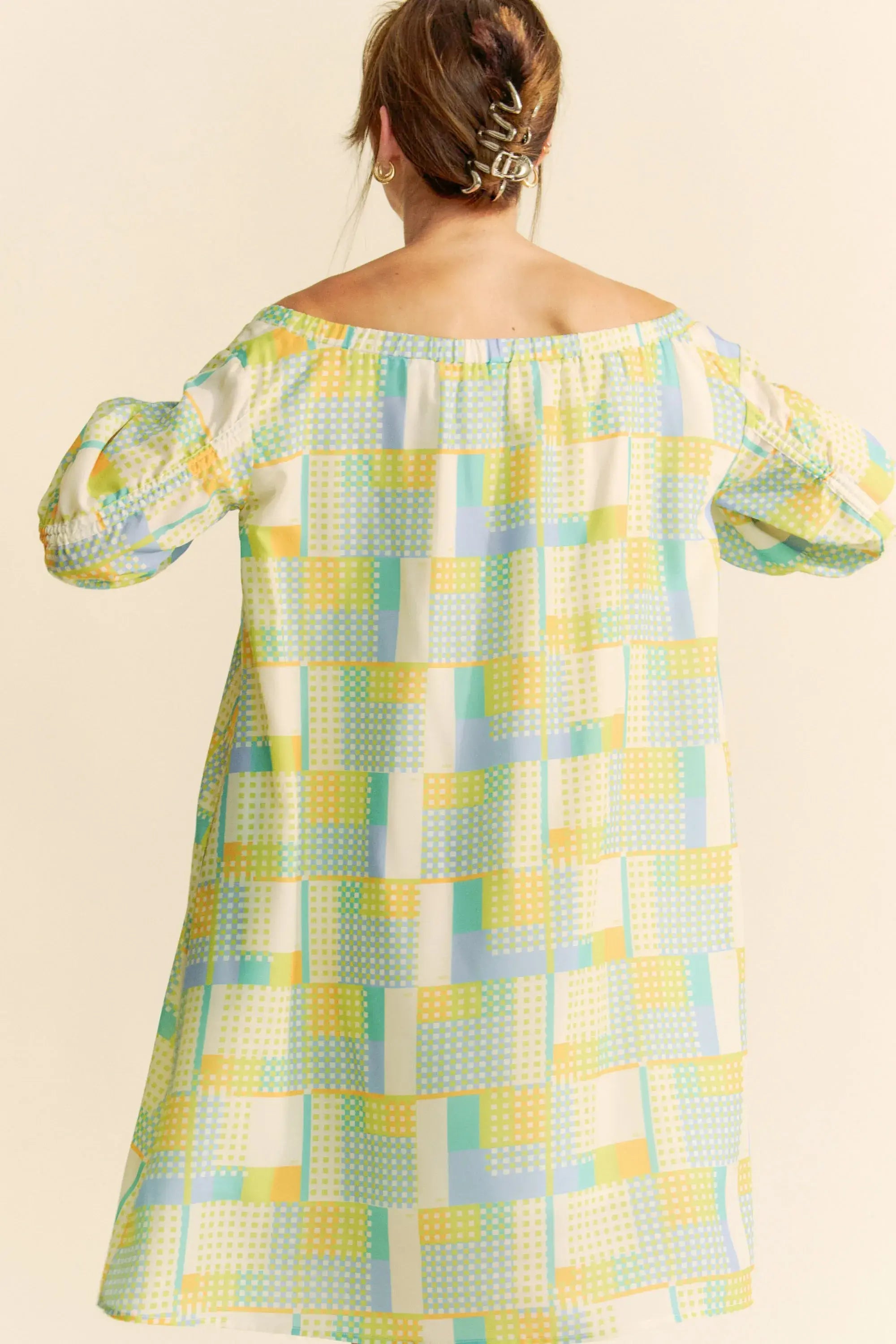 Blue Cream Off Shoulder Mini Dress - Summer Chic, Dresses, $ 55.00, A Moment Of Now™