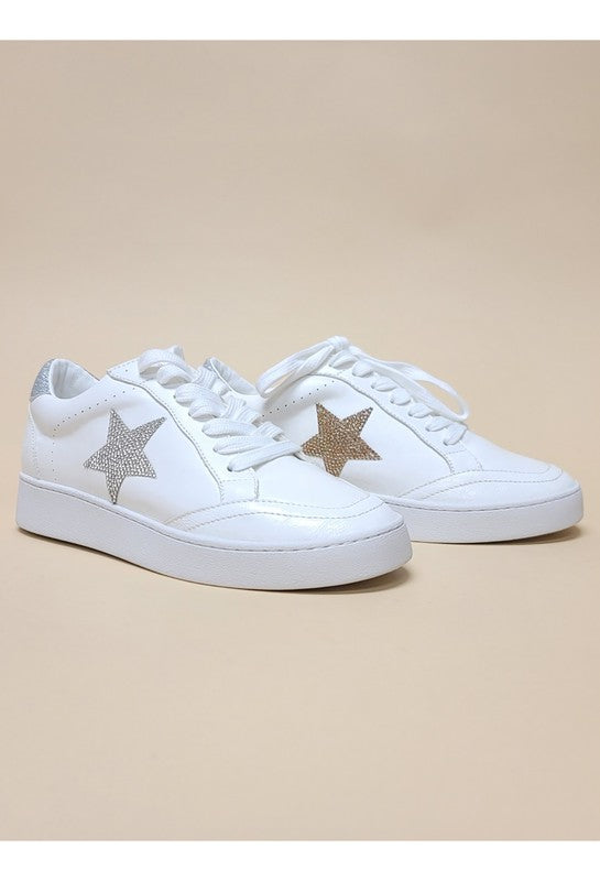Shop Women's Low Top Rhinestone Star White Sneakers Shoes, Sneakers, USA Boutique