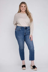 Plus Size Medium Stone Wash High Rise Slim Straight Jeans