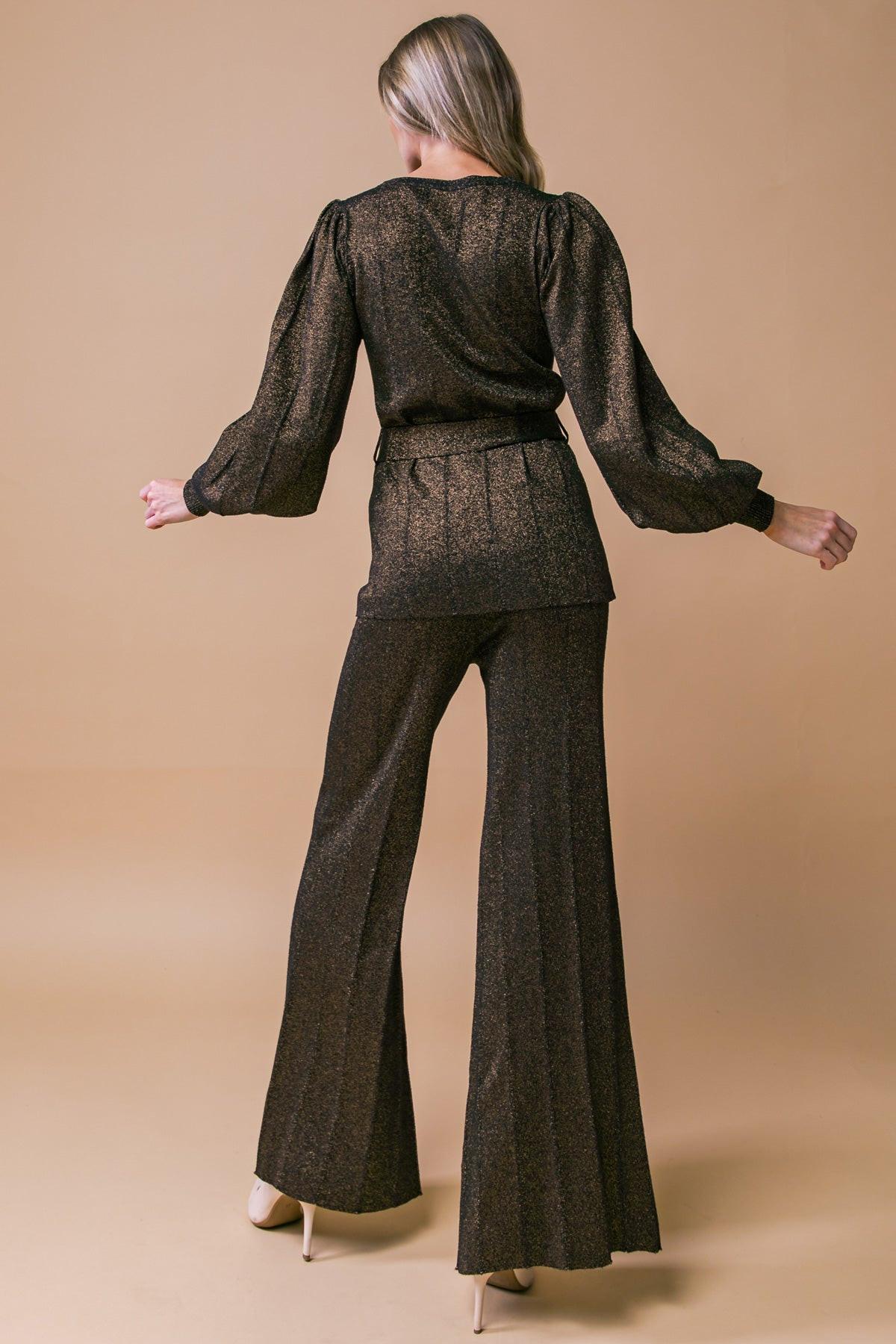 Stunning Stance Metallic Sweater Tunic and Pant Set