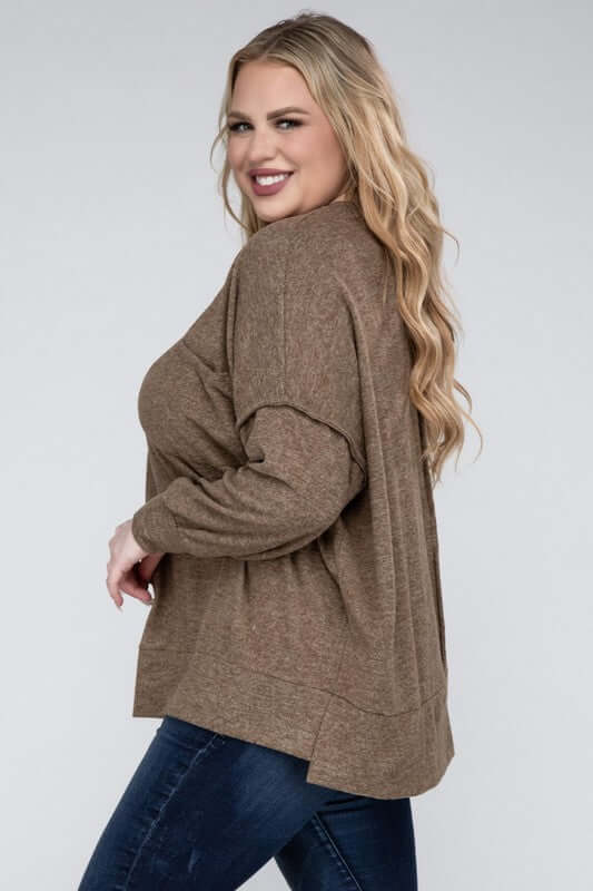 Plus Size Brushed Melange Drop Shoulder Sweater, ZENANA, $ 28.95