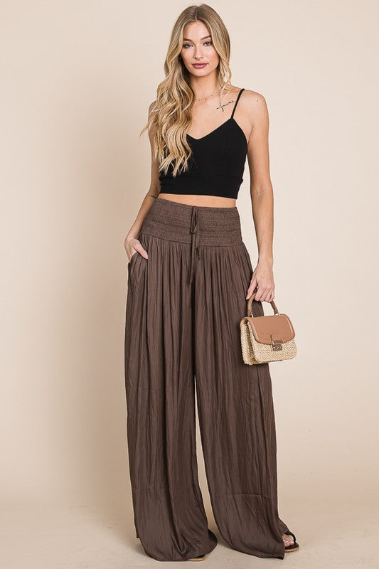 Shop Women's Plus Size Ruched Waist Wide Resort Pants | Shop Boutique Clothing, Pants, USA Boutique