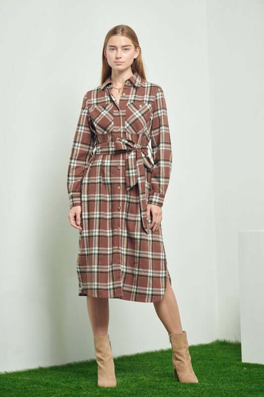 Shop Plaid Print Collar Long Shirt Drress | Women's Boutique Clothing, Dresses, USA Boutique