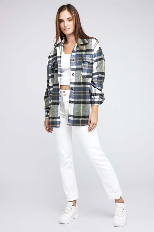 Textured Plaid Flannel Shirt