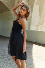 Black Mesh Ruffle Tube Top Swing Party Dress