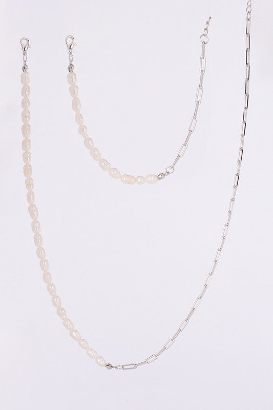 Shop Natural Pearl Silver Chain Bracelet & Necklace Set | Boutique Jewelry, jewelry Sets, USA Boutique