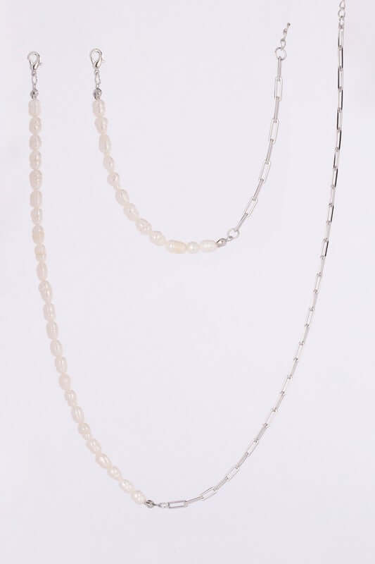 Shop Natural Pearl Silver Chain Bracelet & Necklace Set | Boutique Jewelry, jewelry Sets, USA Boutique