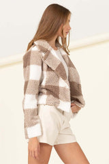 Toffee Lucky Break Plaid Pattern Fur Jacket