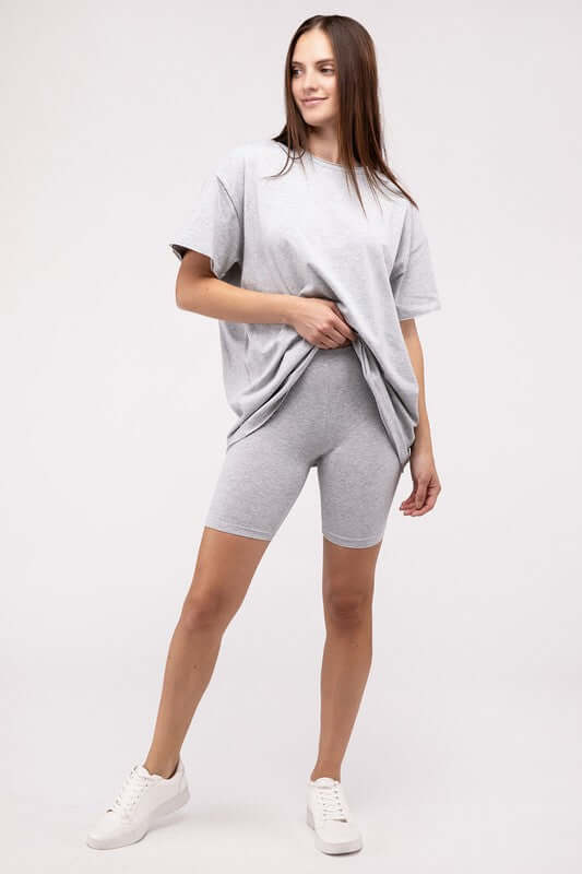 Cotton Round Neck Top & Biker Shorts Set, ZENANA, $ 35.95