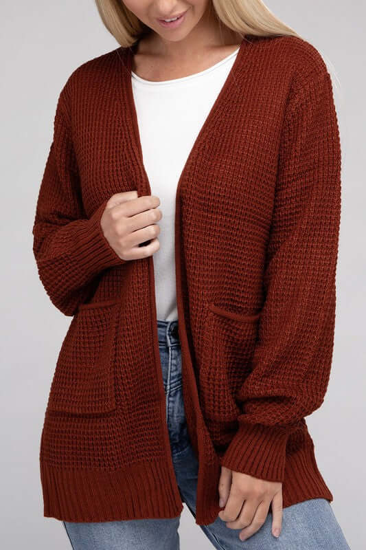 Low Gauge Waffle Open Cardigan Sweater, ZENANA, $ 48.95