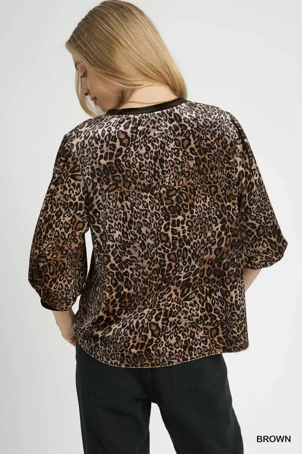 Chic Leopard Round Neck Three-Quarter Sleeve Blouse, Blouses, $ 48.00, A Moment Of Now™