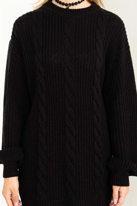 Brown / Black / Cream Cable-Knit Ribbed Mini Sweater Dress, HYFVE, $ 56.95