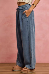 Mid Rise Ruffled Front Elastic Wide Leg Jeans | Boutique In USA, Jeans, $ 59.00, A Moment Of Now™