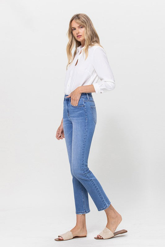 Shop Women's High Rise Stretch Crop Slim Straight Jeans | Boutique Clothing, Jeans, USA Boutique