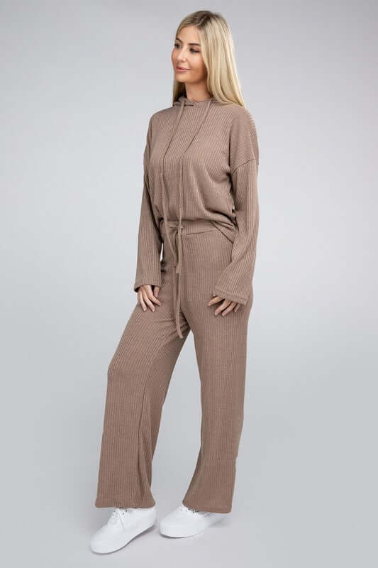 Shop Beige Plus Size Textured Hoodie Top and Pants Set, Outfit Sets, USA Boutique