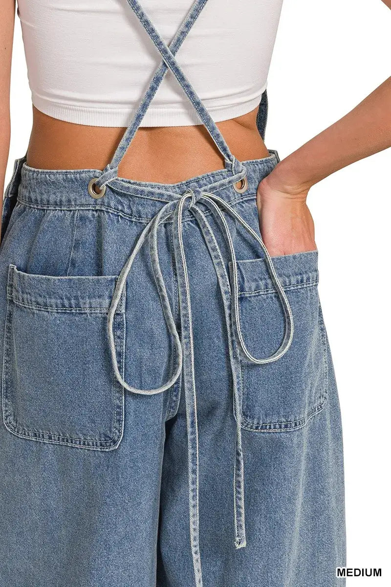Stylish Denim Medium Washed Wide Leg Overalls, Overalls, $ 59.00, A Moment Of Now™
