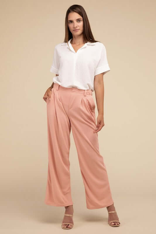 Waffle Elastic Waistband Trouser Pants, Lilou, $ 26.95