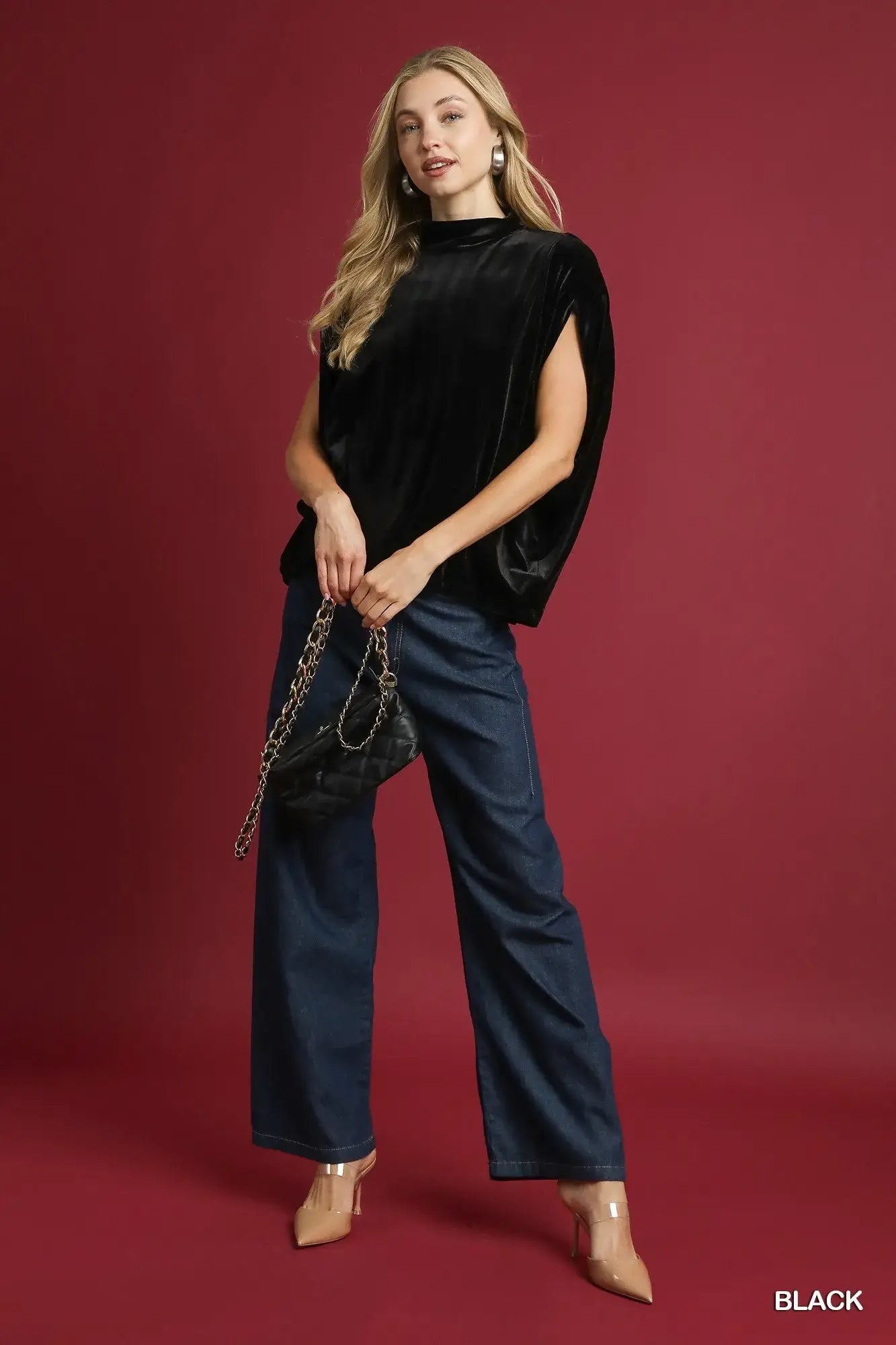 Umgee Velvet Mock Neck Sleeveless Blouse, , $ 48.00, A Moment Of Now™