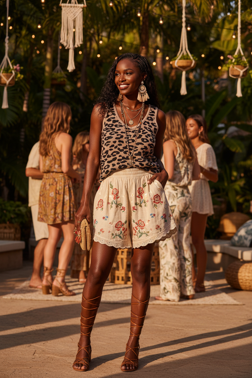 Taupe Brown Leopard Knitted Lightweight V Neck Tank Top