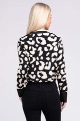 Black & White Leopard Notched Neck Blouse, Nuvi Apparel, $ 32.95