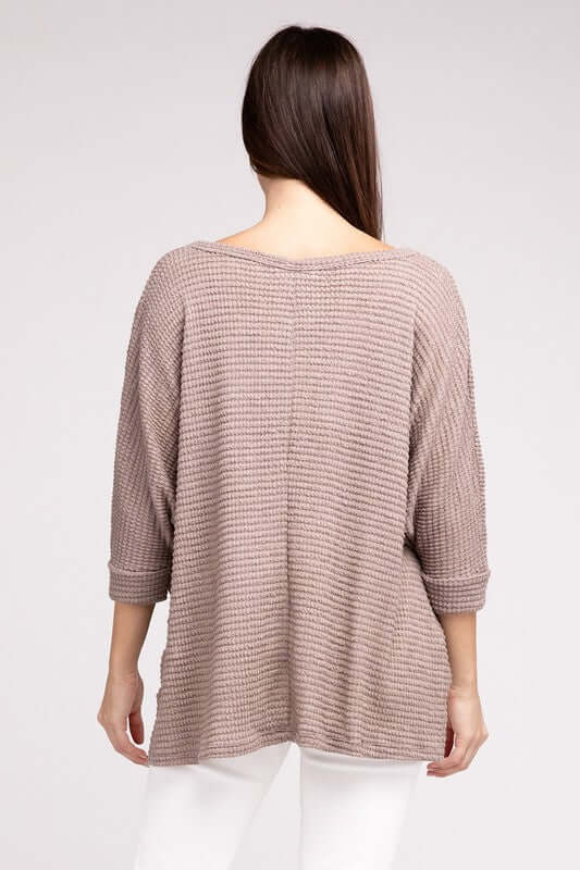 3/4 Sleeve V-Neck Hi-Low Hem Jacquard Sweater, ZENANA, $ 24.95