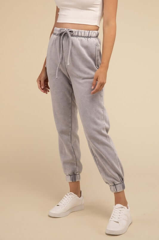 Women's Acid Wash Fleece Sweatpants Joggers with Pockets USA Boutique, ZENANA, $ 35.00