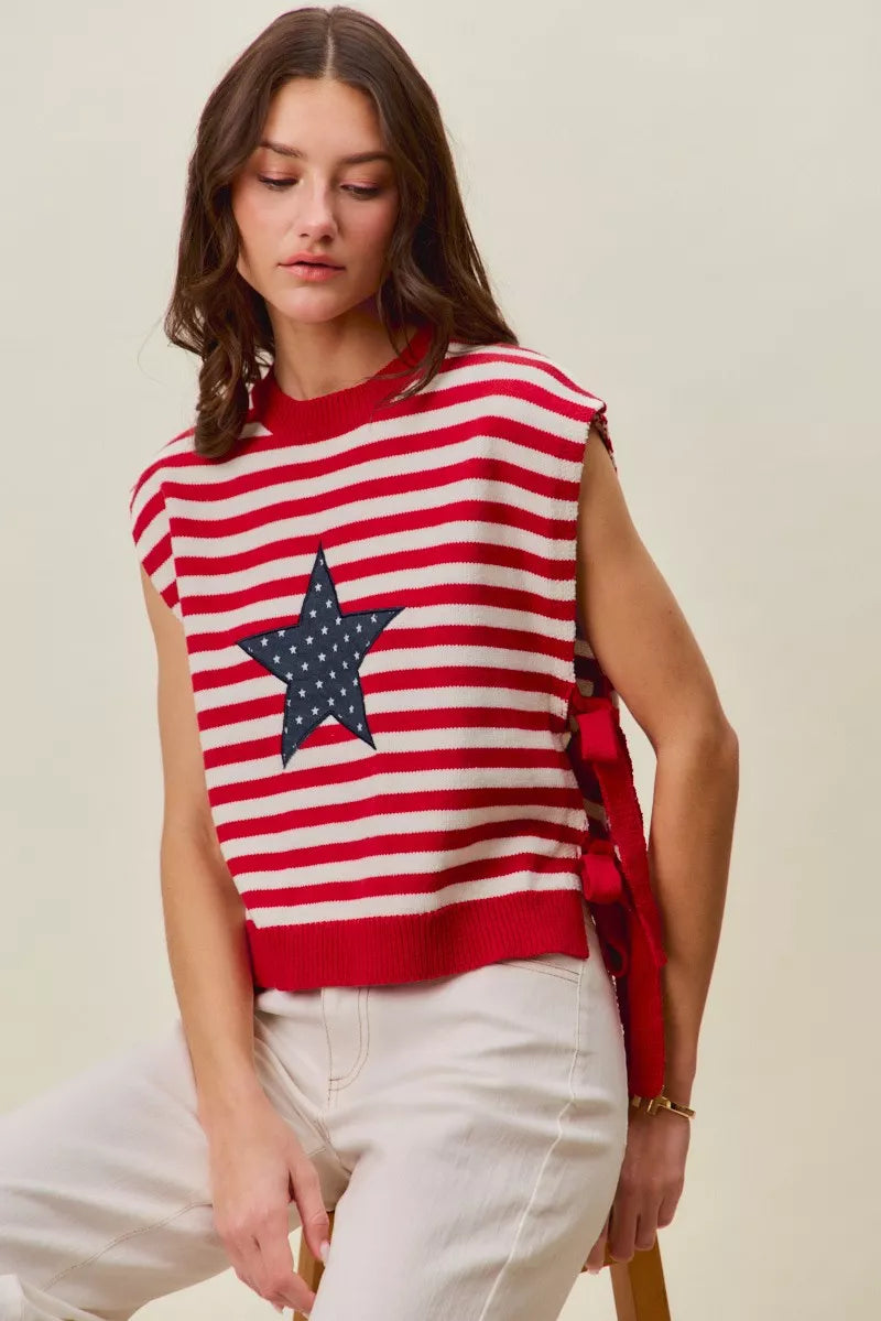 Stripe Star Patch 4th Of July Side Tie Vest Top | Boutique In USA, Vests, $ 49.00, A Moment Of Now™