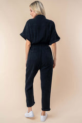 Black Texture Short Sleeve Jumpsuit, White Birch, $ 59.00