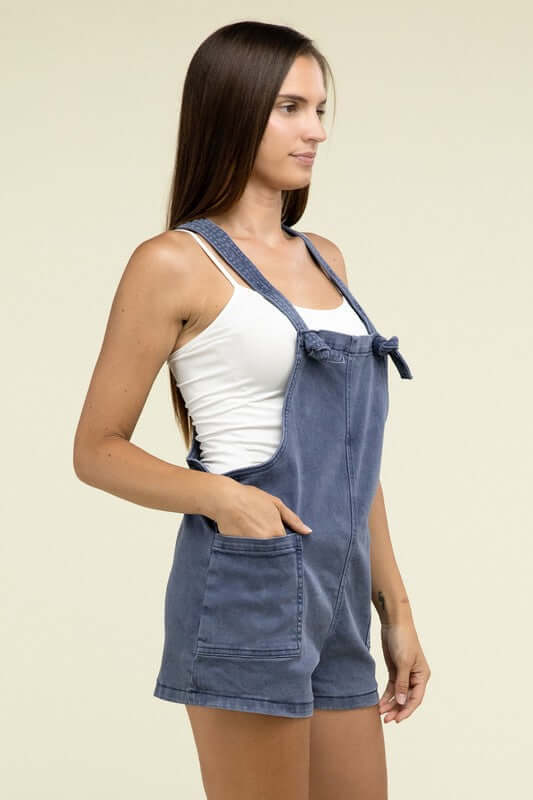 Washed Knot Strap Romper, ZENANA, $ 55.00